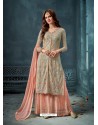 Light Beige And Peach Heavy Net Georgette Embroidered Designer Palazzo Suit