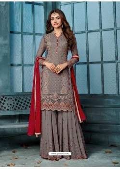 Grey Georgette Embroidered Designer Palazzo Suit