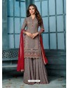 Grey Georgette Embroidered Designer Palazzo Suit