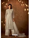 Light Grey Net Diamond Worked Designer Straight Suit