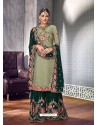 Dark Green Faux Georgette Heavy Embroidered Sharara Salwar Suit