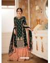Dark Green And Peach Faux Georgette Heavy Embroidered Sharara Salwar Suit