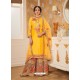 Yellow And Beige Faux Georgette Heavy Embroidered Sharara Salwar Suit
