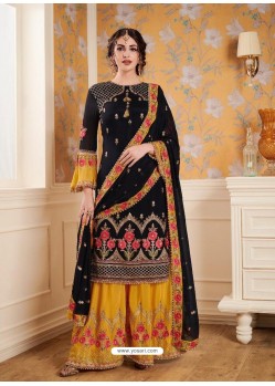 Black And Yellow Faux Georgette Heavy Embroidered Sharara Salwar Suit