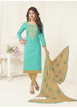 Sky Blue And Beige Jacquard Embroidered Churidar Suit