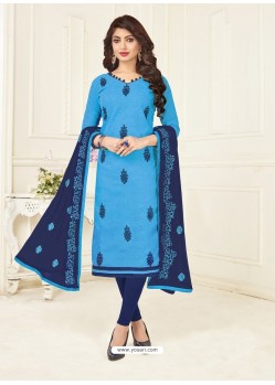 Blue And Navy Jacquard Embroidered Churidar Suit
