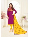 Purple And Yellow Jacquard Embroidered Churidar Suit