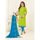 Green And Sky Blue Jacquard Embroidered Churidar Suit