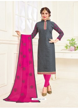 Carbon And Rani Jacquard Embroidered Churidar Suit