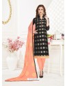 Black And Peach Banarasi Jacquard Thread Worked Churidar Suit