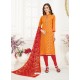 Orange And Red Banarasi Jacquard Thread Worked Churidar Suit