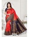 Red And Navy Rappier Silk Designer Saree