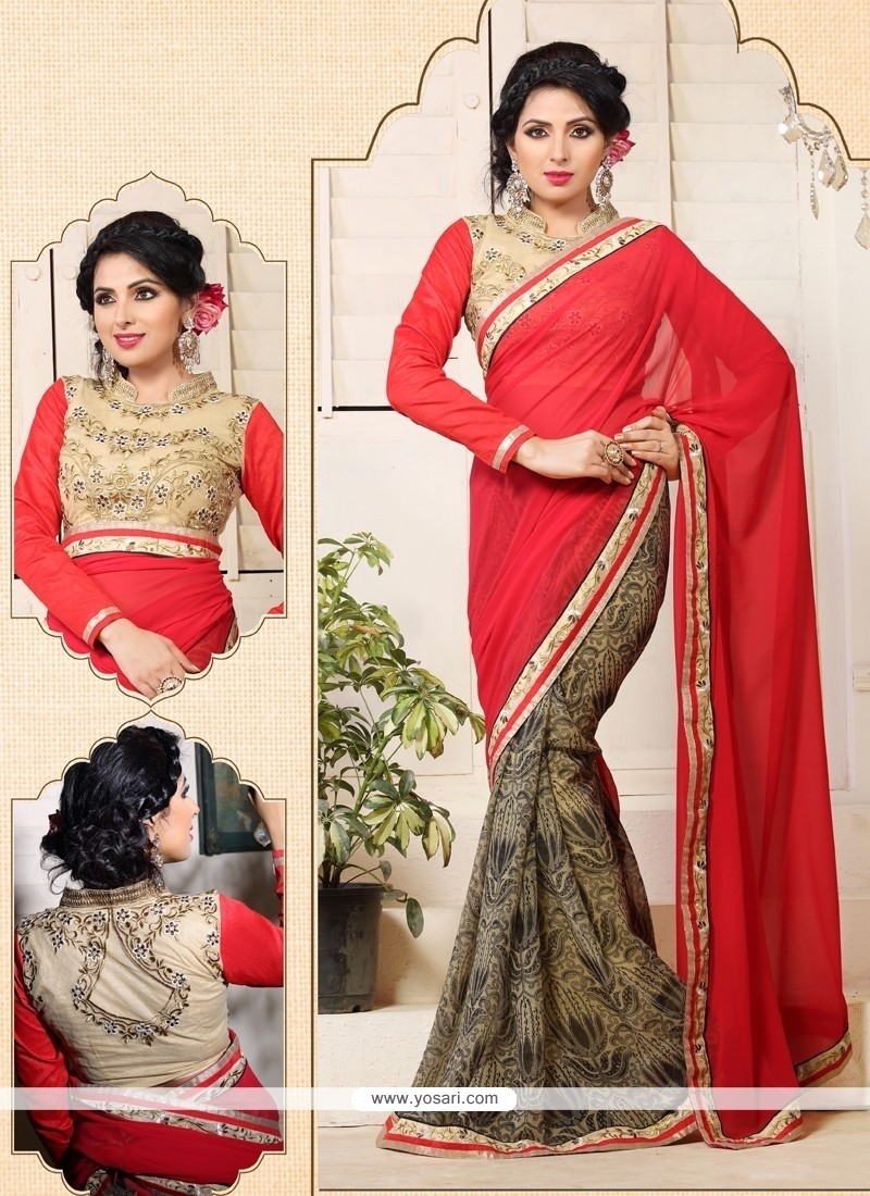 Graceful Red Georgette Casual Saree