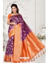 Purple And Orange Rappier Silk Designer Saree