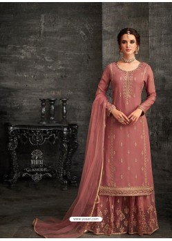 Light Red Georgette Stone Embroidered Palazzo Suit