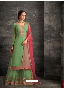 Green Georgette Stone Embroidered Palazzo Suit