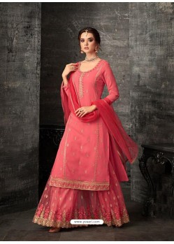 Peach Georgette Stone Embroidered Palazzo Suit