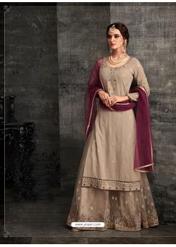 Taupe Georgette Stone Embroidered Palazzo Suit