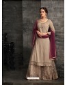 Taupe Georgette Stone Embroidered Palazzo Suit