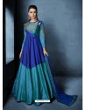 Teal Blue Soft Tapeta Silk Heavy Embroidered Floor Length Suit