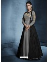 Grey And Black Soft Tapeta Silk Heavy Embroidered Floor Length Suit