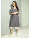 Dull Grey And White Cambric Cotton Printed Readymade Kurti