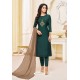 Teal Green Maslin Silk Embroidered Straight Suit