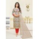 Grey And Red Maslin Silk Embroidered Straight Suit
