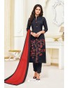 Black Maslin Silk Embroidered Straight Suit