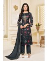 Carbon Black Maslin Silk Embroidered Straight Suit