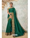 Dark Green Silk Designer Lace Bordered Party Wear Saree