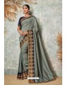 Grey Silk Designer Lace Bordered Party Wear Saree