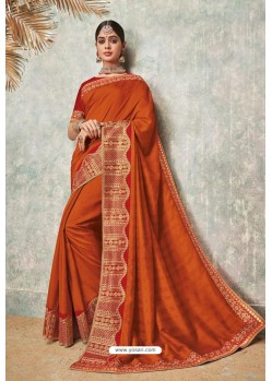 Orange Silk Designer Lace Bordered Party Wear Saree