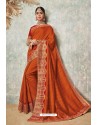 Orange Silk Designer Lace Bordered Party Wear Saree