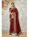 Maroon Silk Designer Lace Bordered Party Wear Saree