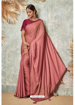 Old Rose Silk Designer Lace Bordered Party Wear Saree