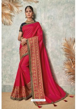 Rani Silk Designer Lace Bordered Party Wear Saree