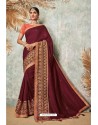 Deep Wine Silk Designer Lace Bordered Party Wear Saree