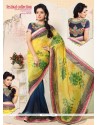Yellow And Blue Georgette Printed Casual Saree
