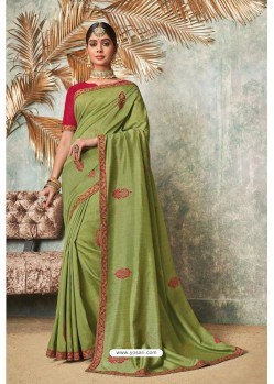 Green Silk Designer Lace Bordered Party Wear Saree