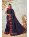 Navy Blue Silk Designer Lace Bordered Party Wear Saree