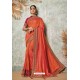 Orange Silk Designer Embroidered Party Wear Saree