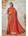 Orange Silk Designer Embroidered Party Wear Saree