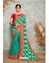 Aqua Mint Silk Designer Lace Bordered Party Wear Saree