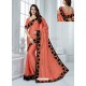 Peach Crepe Chiffon Embroidered Party Wear Saree