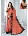 Peach Crepe Chiffon Embroidered Party Wear Saree