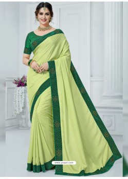 Green Vichitra Silk Embroidered Party Wear Saree