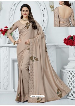 Taupe Vichitra Silk Embroidered Party Wear Saree