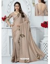 Taupe Vichitra Silk Embroidered Party Wear Saree