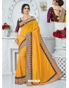 Yellow Upada Silk Embroidered Party Wear Saree